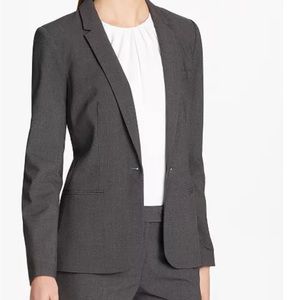 SIMPLY STYLED STRETCH WOMENS LINED DRESS BLAZER GRAY SIZE 8P NO POCKET 1 BUTTON